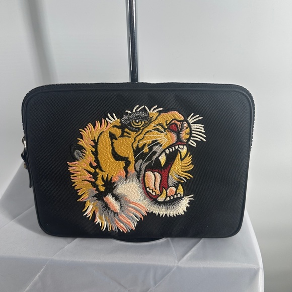 Gucci Black Nylon Tiger Patch Zip Pouch
